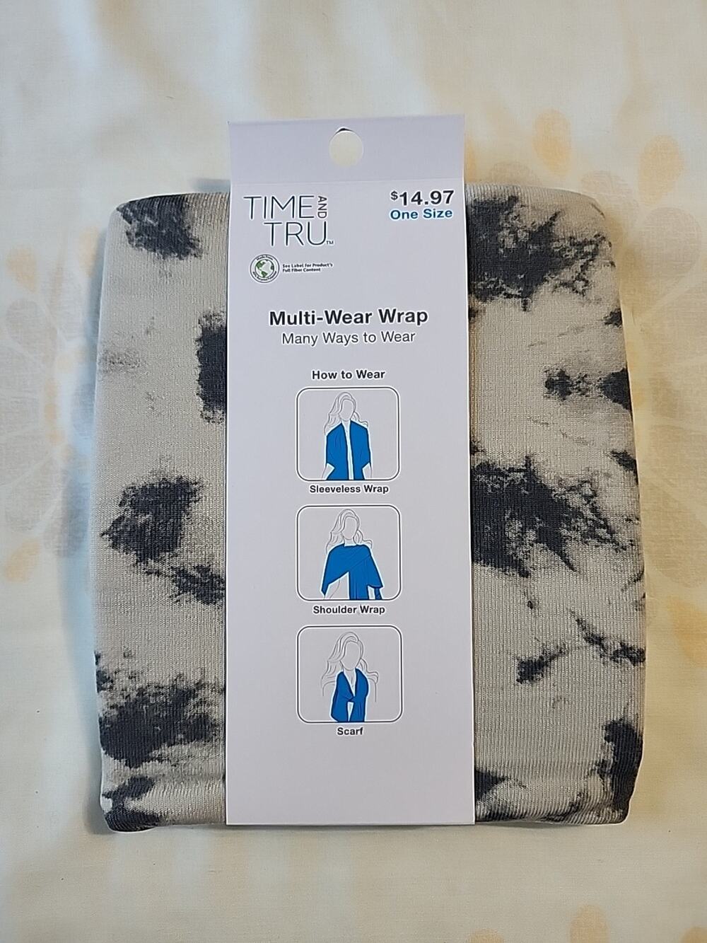 Time & Tru Multi-Wear Wrap Shaw Scarf One Size - Multi-Gray